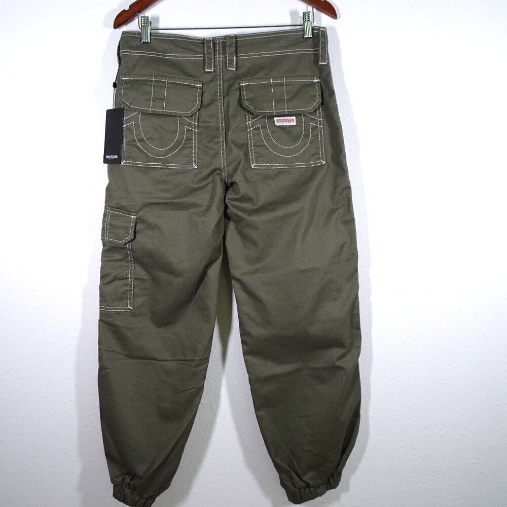 True Religion Baggy Cargo Jogger Pants Women's Size 28x29 Green Pockets